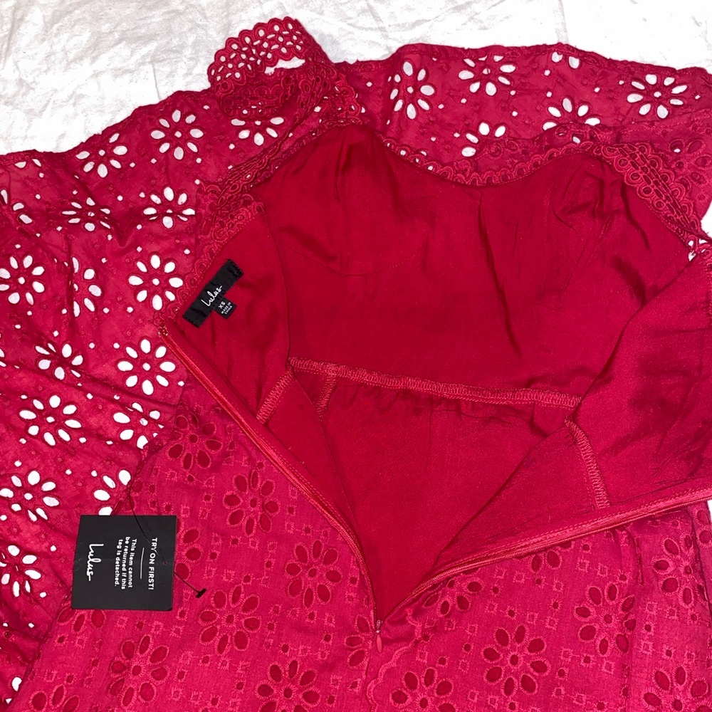 Lulu’s Adoring Days Berry Pink Eyelet Ruffled Asymmetrical Dress - Picture 12 of 12